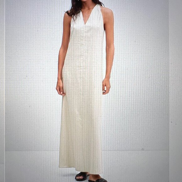 NEW- MANGO Linen Maxi Dress V-Neck, S - Picture 1 of 11